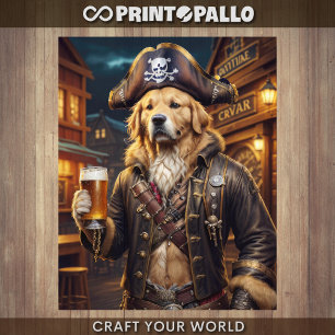 Papel De Seda Decoupage - Retriever Dourado Pirata & cerveja -