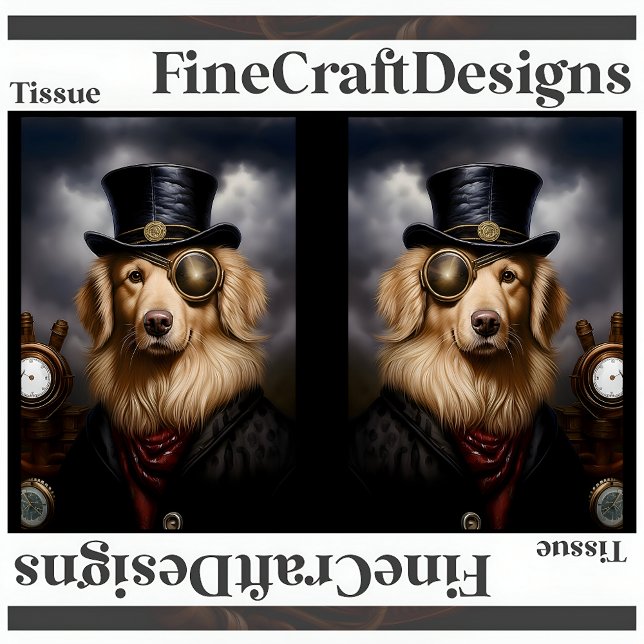 Papel De Seda Decoupage RL 138 do Retriever de Ouro Steampunk (Criador carregado)