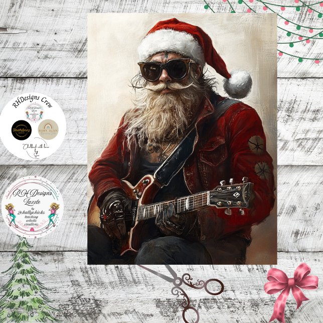 Papel De Seda Decoupage Rock & Roll Santa Electric Guitar (Criador carregado)
