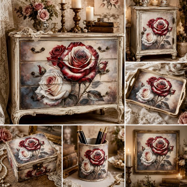 Papel De Seda Decoupage Romântica Rosa Carmesim (Romantic Crimson Rose Decoupage Tissue Paper)