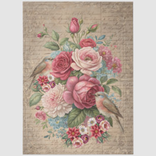 Papel De Seda Decoupage Romântico Inspirado em Flores e Pássaros