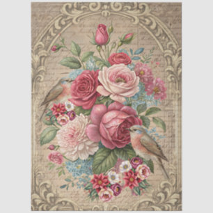 Papel De Seda Decoupage Romântico Inspirado em Flores e Pássaros
