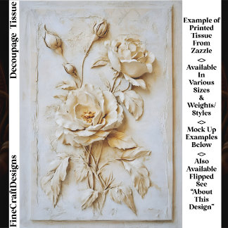 Papel De Seda Decoupage Rosa em Gesso Francês Vintage Desgastado