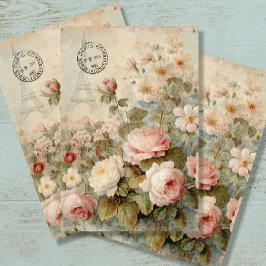 Papel De Seda Decoupage Rosa Floral Rosa da Torre Eiffel Frances