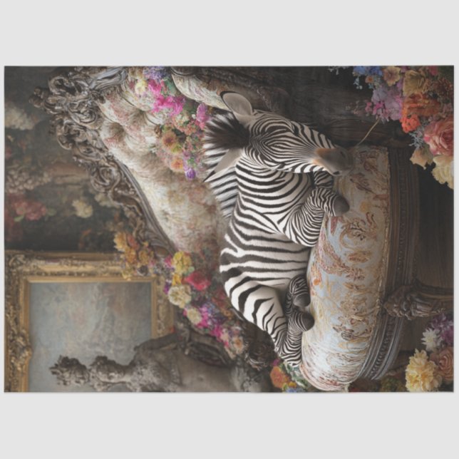 Papel De Seda Decoupage Royal Zebra Lounging Armadeira em Jardim (Frente )