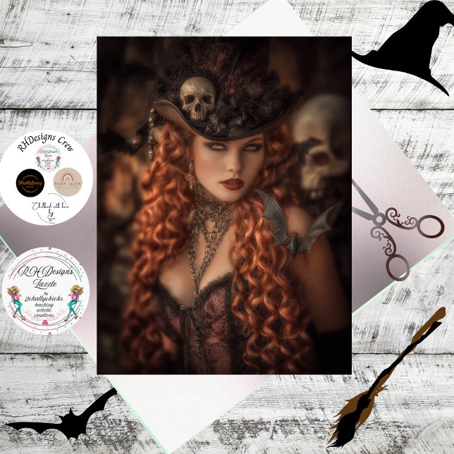 Papel De Seda Decoupage Ruiva Bruxa Boa Gótica  (Criador carregado)