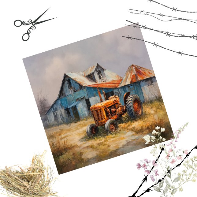 Papel De Seda Decoupage Rural Fazenda Fall Season Trator & Barn (Criador carregado)