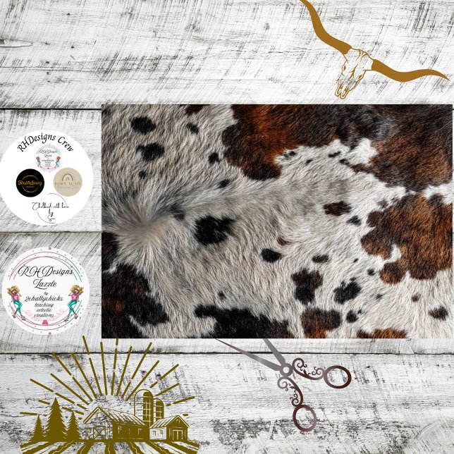 Papel De Seda Decoupage Rustic Cowhide White Brown Black Tones (Criador carregado)