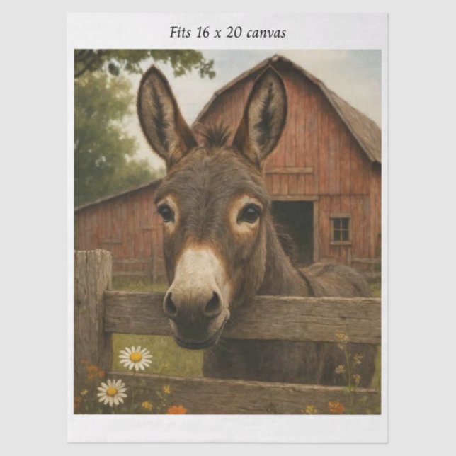 Papel De Seda Decoupage Rustic Donkey Barn Farmhouse 16x20  (Frente )