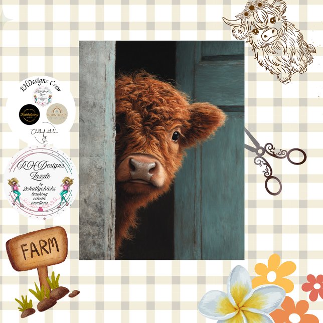 Papel De Seda Decoupage Rustic Highland Calf Peek a Boo Art  (Criador carregado)