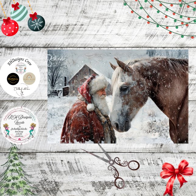 Papel De Seda Decoupage Rustic Landscape Santa & His Horse  (Criador carregado)