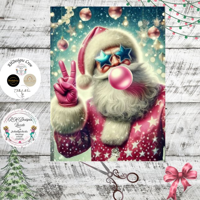 Papel De Seda Decoupage Santa Blowing Bubble Gum in Pink  (Criador carregado)