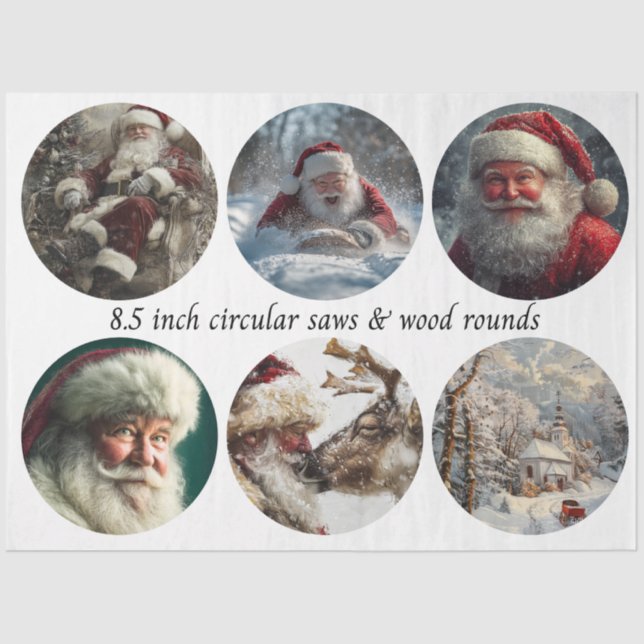 Papel De Seda Decoupage Santa Circular Saw Designs 8.5"  (Frente )