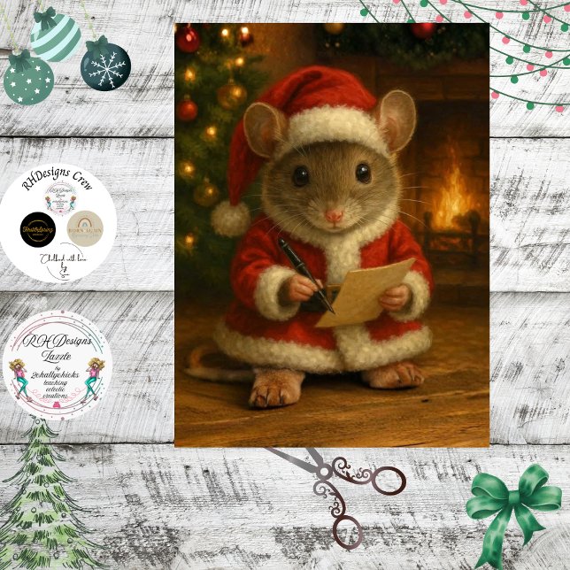 Papel De Seda Decoupage Santa Mouse Writing a Letter (Criador carregado)