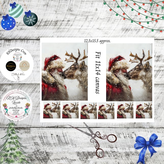Papel De Seda Decoupage Santa Reindeer Nose to Nose Kiss  (Criador carregado)