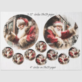 Papel De Seda Decoupage Santa Waving From Train 12 & 4" Circles
