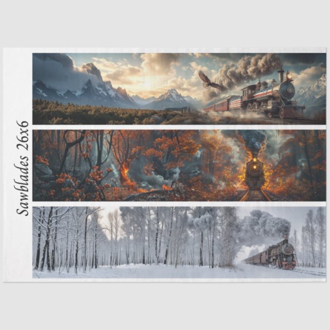 Papel De Seda Decoupage Seasonal Trains 26x26 for Handsaws (Frente )