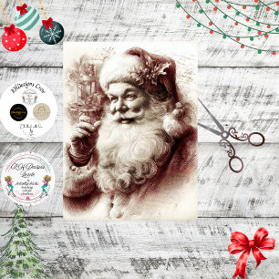 Papel De Seda Decoupage Sépia Vermelho Papai Noel Tradicional