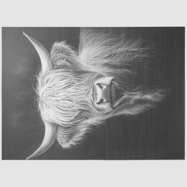 Papel De Seda Decoupage Shaggg Highland Cow Black Background (Frente )
