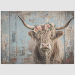 Papel De Seda Decoupage Shaggg Highland Cow Peach Flor
