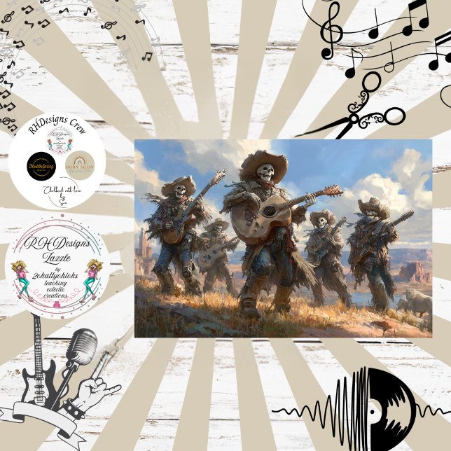 Papel De Seda Decoupage Skeleton Cowboy Fur Feather Funk Band (Criador carregado)