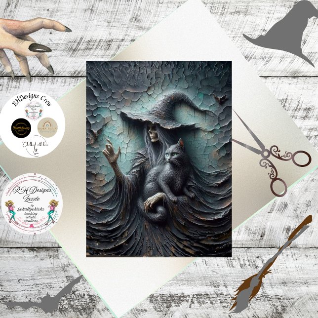 Papel De Seda Decoupage Skeleton Gothic Witch Black Cat (Criador carregado)