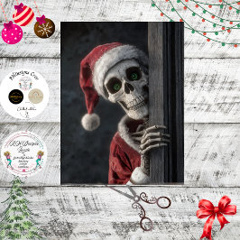 Papel De Seda Decoupage Skeleton Santa Claus Lurking Peeking Art