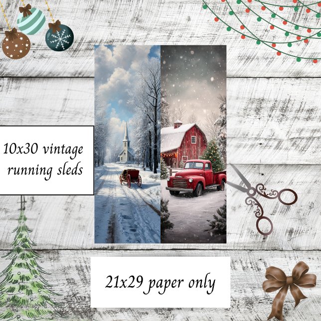 Papel De Seda Decoupage Snow Church Red Truck Runner Sleds (Criador carregado)