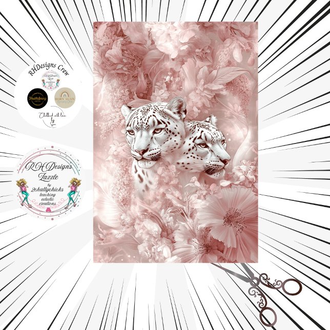 Papel De Seda Decoupage Snow Leopard Pink Botanical Garden (Criador carregado)