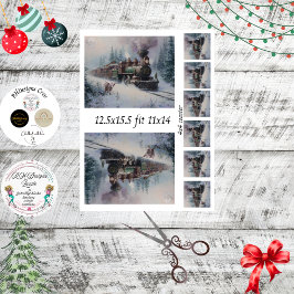 Papel De Seda Decoupage Steam Engine Christmas Train Collage