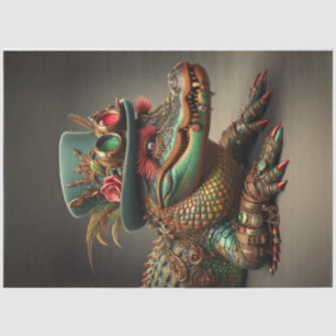 Papel De Seda Decoupage Steampunk Alligator Top Hat com pena