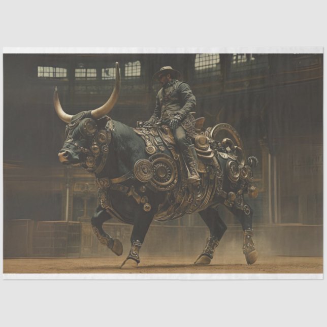 Papel De Seda Decoupage Steampunk Bull Rodeo Rider (Frente )