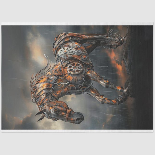 Papel De Seda Decoupage Steampunk Cobre Stepek Cavalo Majestoso (Frente )