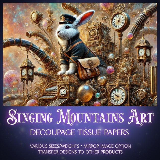 Papel De Seda Decoupage Steampunk do Coelho Postal Vitoriano (Criador carregado)