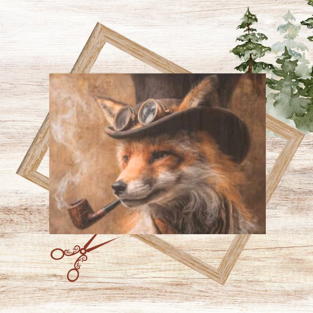 Papel De Seda Decoupage Steampunk Fox Portrait Smokin Pipe (Criador carregado)
