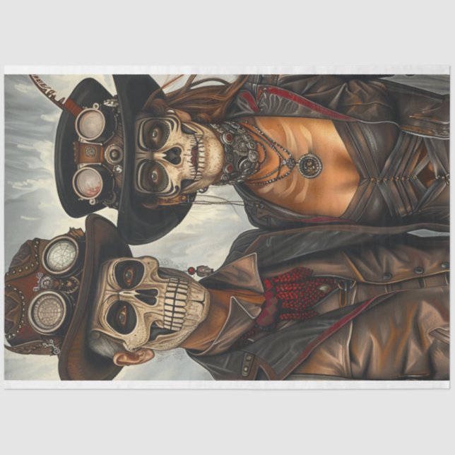 Papel De Seda Decoupage Steampunk Gothic Love Skeleton Casal (Frente )