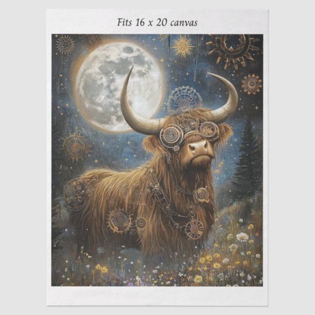 Papel De Seda Decoupage Steampunk Highland Celestial Lua Tela (Frente )