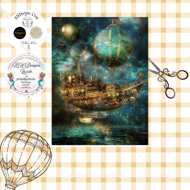 Papel De Seda Decoupage Steampunk Hot Air Balloon Céu Cósmico (Criador carregado)