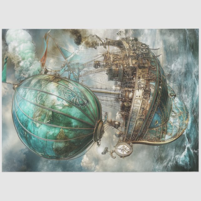 Papel De Seda Decoupage Steampunk Hot Air Balon & Globe (Frente )