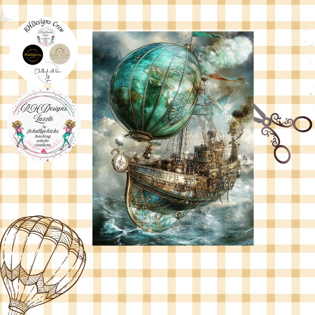 Papel De Seda Decoupage Steampunk Hot Air Balon & Globe (Criador carregado)