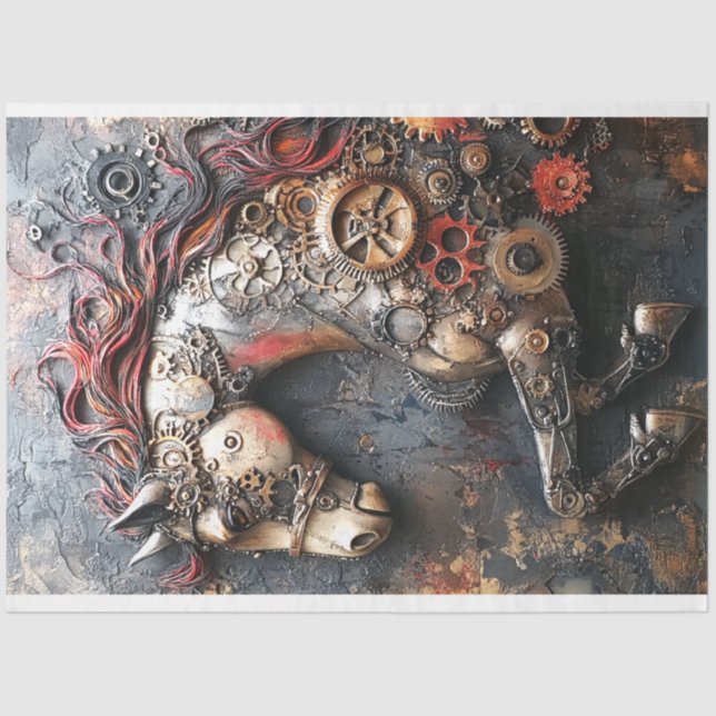 Papel De Seda Decoupage Steampunk Iron Horse GearHeart (Frente )