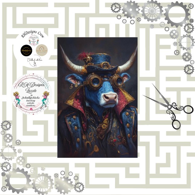 Papel De Seda Decoupage Steampunk Mechanical Vintage Bull  (Criador carregado)