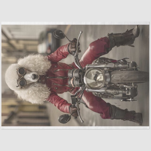 Papel De Seda Decoupage Steampunk Motocicleta Poodle (Frente )