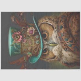 Papel De Seda Decoupage Steampunk Owl Teal & Feathered Hat