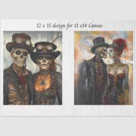 Papel De Seda Decoupage Steampunk Skeleton Duo 11x14 Canvas