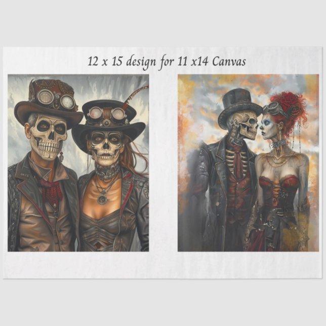 Papel De Seda Decoupage Steampunk Skeleton Duo 11x14 Canvas (Frente )