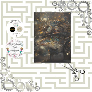 Papel De Seda Decoupage Steampunk Sport Lizard Verde Dourado