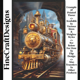 Papel De Seda Decoupage Steampunk Trem a Vapor Tinta Falsa 037