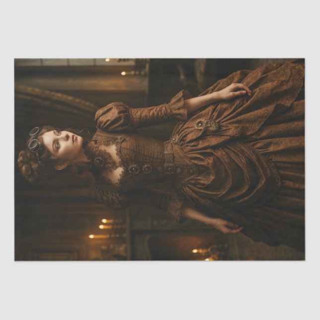 Papel De Seda Decoupage Steampunk Victorian Lady in Brown (Frente )