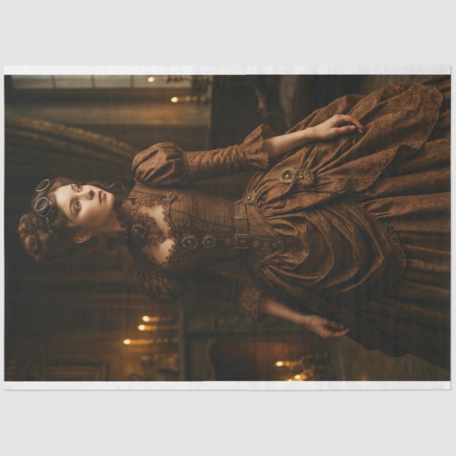 Papel De Seda Decoupage Steampunk Victorian Lady in Brown (Frente )